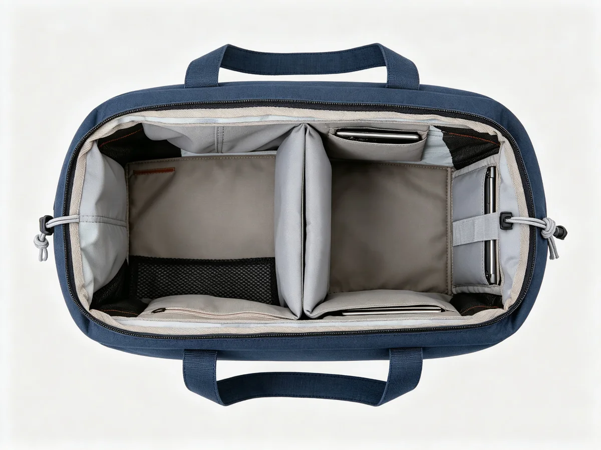 Top view of a custom divided bag interior