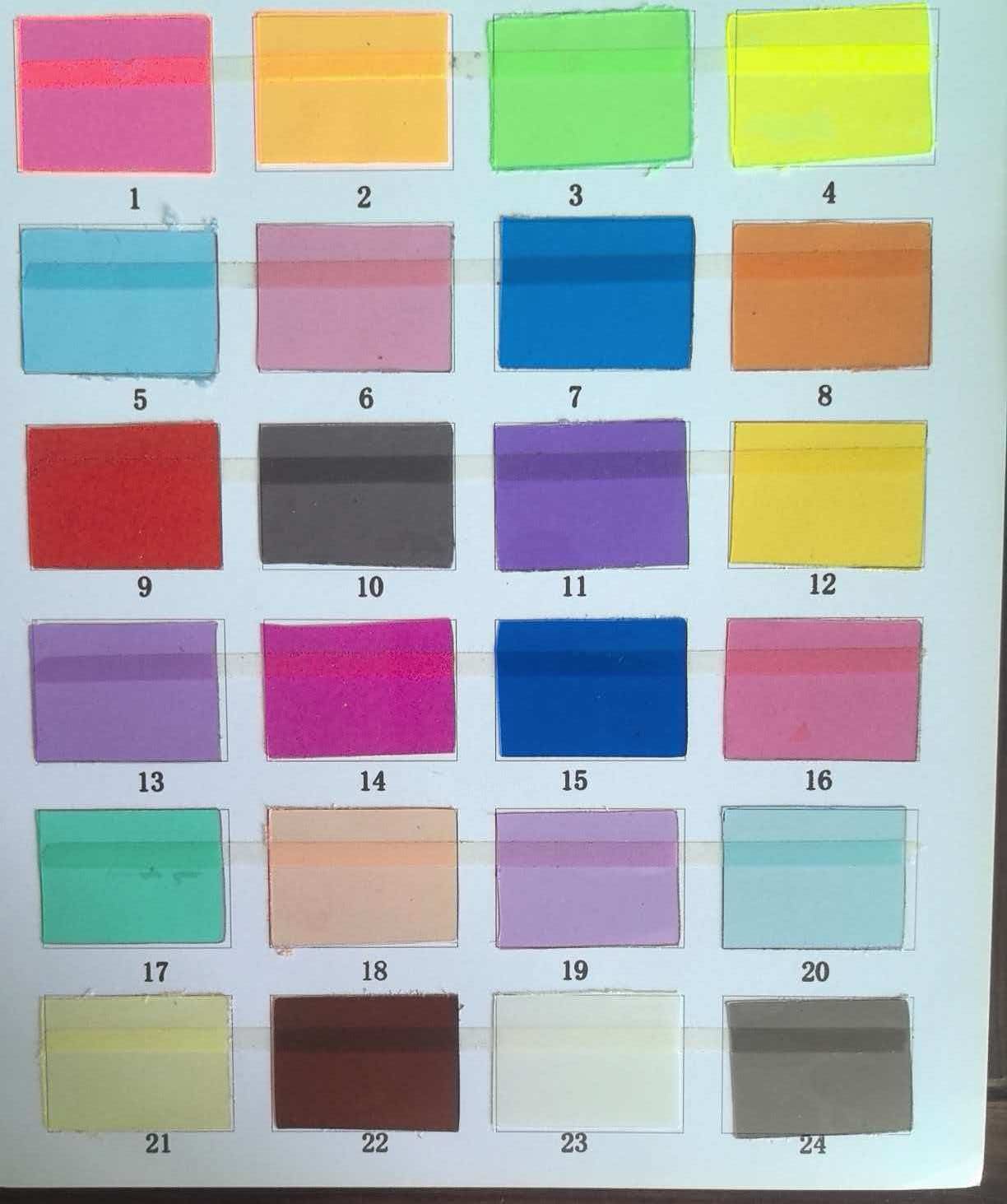 Real numbered material color swatches used for bag development at Yishu Bag