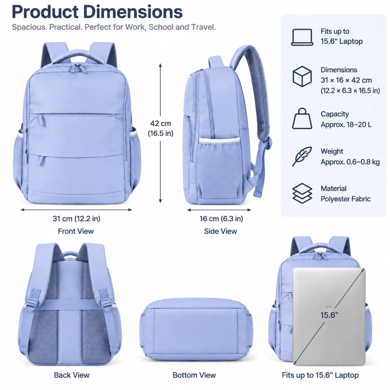 Voyager 20L Laptop Travel Backpack — Dimensions & laptop fit