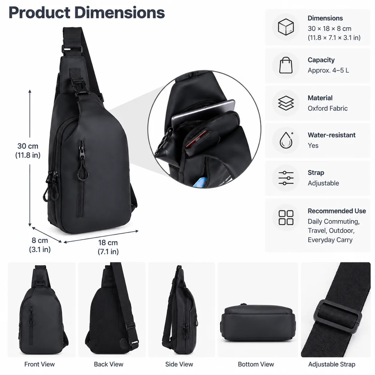 Metro Sling Crossbody Bag — Dimensions & capacity