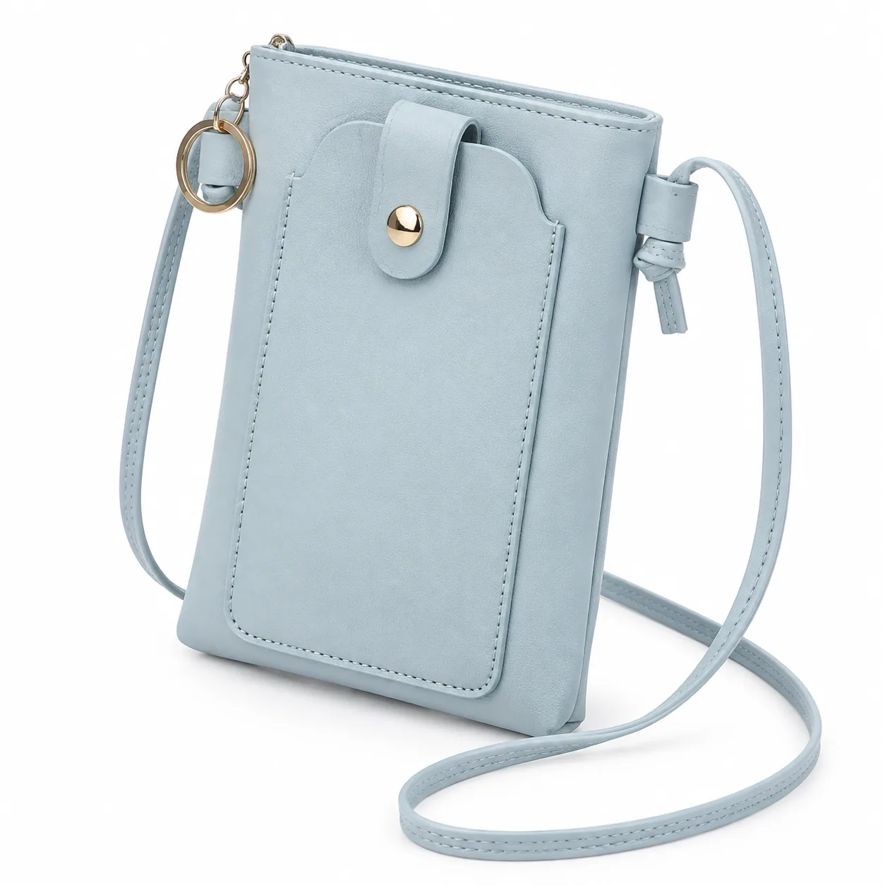 Sky Blue Phone Crossbody Bag — Three-quarter profile