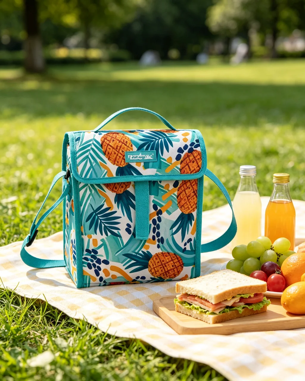 Tropical Pineapple Insulated Lunch Bag — Outdoor setting