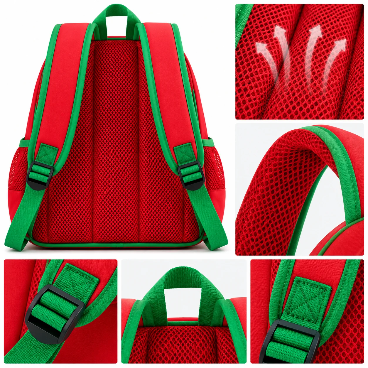 Strawberry Kids Backpack & Lunch Bag Set — Back & carry details