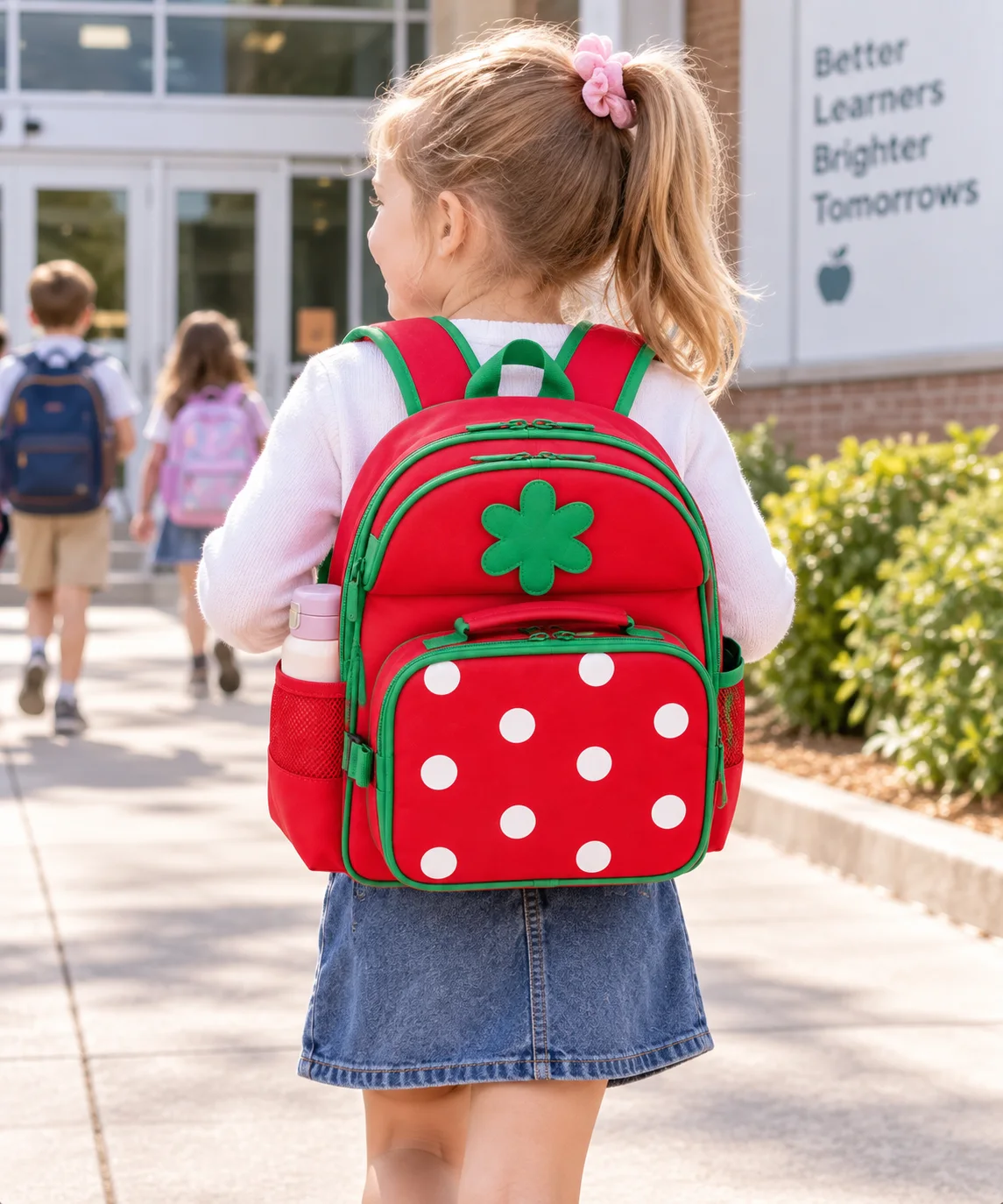 Strawberry Kids Backpack & Lunch Bag Set — Child carry reference