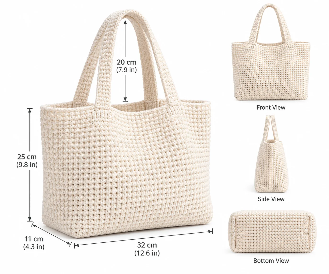 PearlKnit Mini Tote Bag — Dimensions & profiles