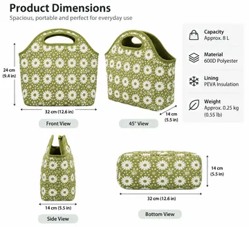 Daisy Floral Cooler Tote Bag – Insulated Lunch Bag for Work, Picnic, Travel & Outdoor Activities - Image 6