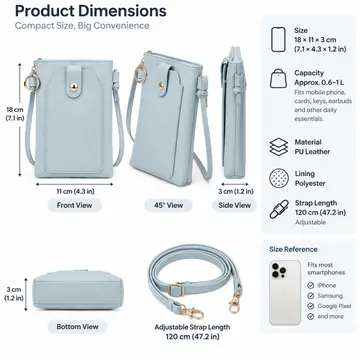 Women's Leather Phone Crossbody Bag – Compact Shoulder Purse for Phone, Cards, Keys & Everyday Essentials - Image 5
