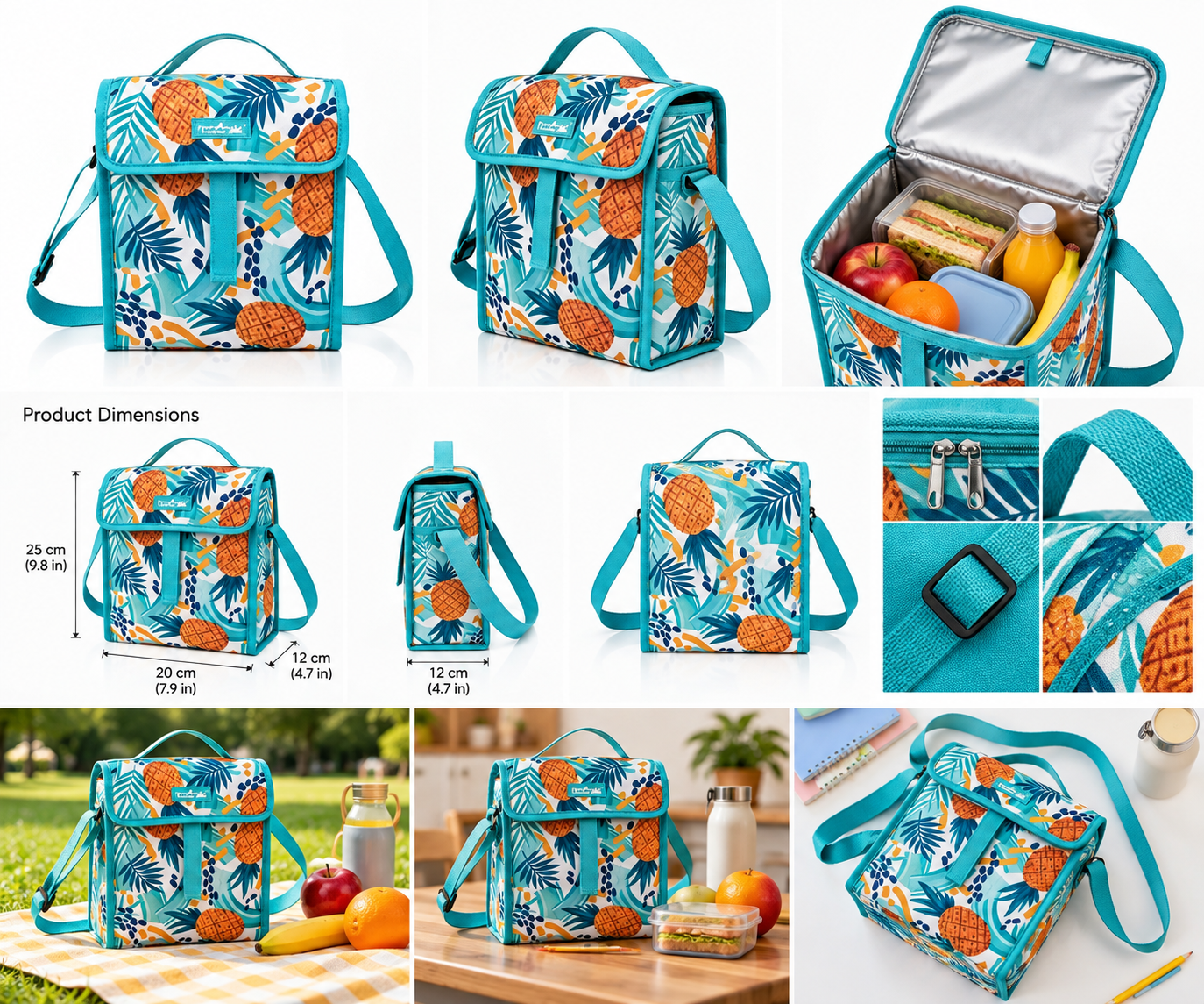 Tropical Pineapple Insulated Lunch Bag – Portable Cooler Bag for Picnic, Work & Outdoor Activities - Image 7
