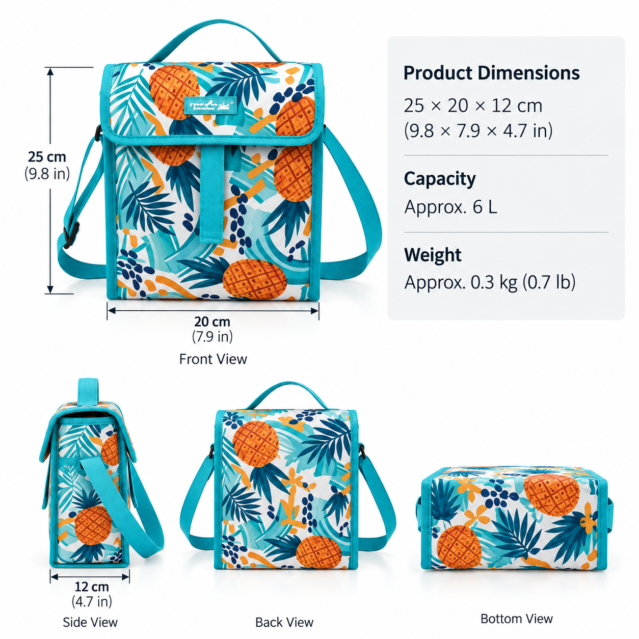 Tropical Pineapple Insulated Lunch Bag – Portable Cooler Bag for Picnic, Work & Outdoor Activities - Image 6